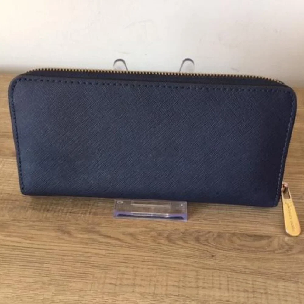 Michael Kors Navy Blue Saffiano Leather Wallet Jet Set Travel Collection - Picture 2 of 9